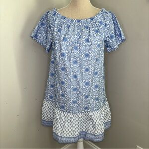 Vineyard Vines NEW blue & white tile medallion tiered off shoulder dress Large
